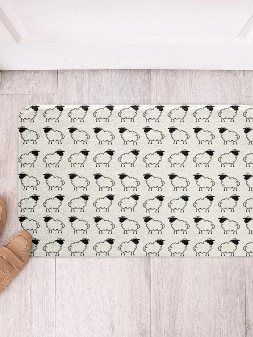 Cute Sheep Bathroom Rug 16x24, Farmhouse Animals Printed Microfiber Small Bath M